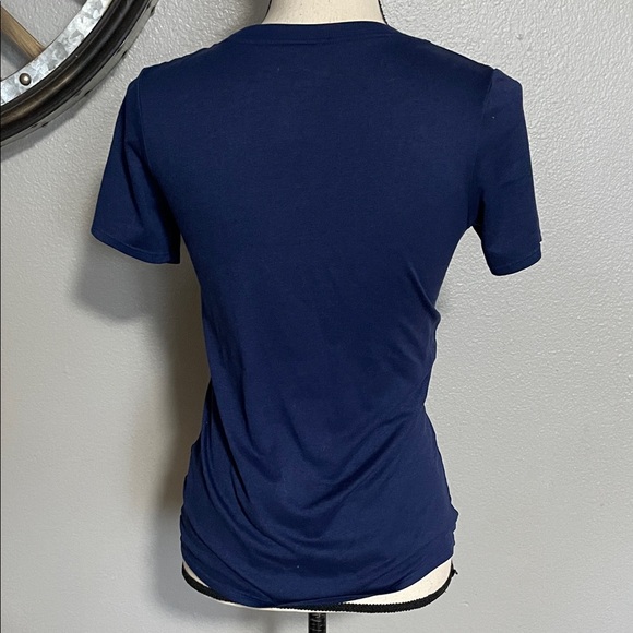 NIKE DRI-FIT ATHLETIC TEE SHORT SLEEVES  Navy V-Neck Women's Top - Picture 5 of 5